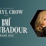 Sheryl Crow BMI Troubadour Award announcement with her portrait
