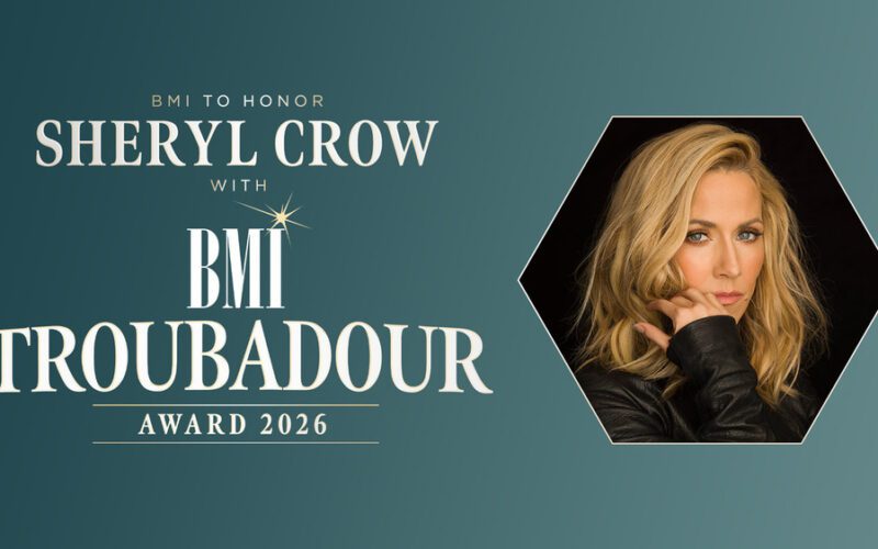 Sheryl Crow BMI Troubadour Award announcement with her portrait