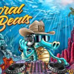 Coral Beats artwork showing a cartoon seahorse in a cowboy hat among coral