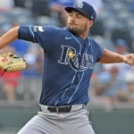 Tampa Bay Rays pitcher Shane McClanahan throwing a baseball