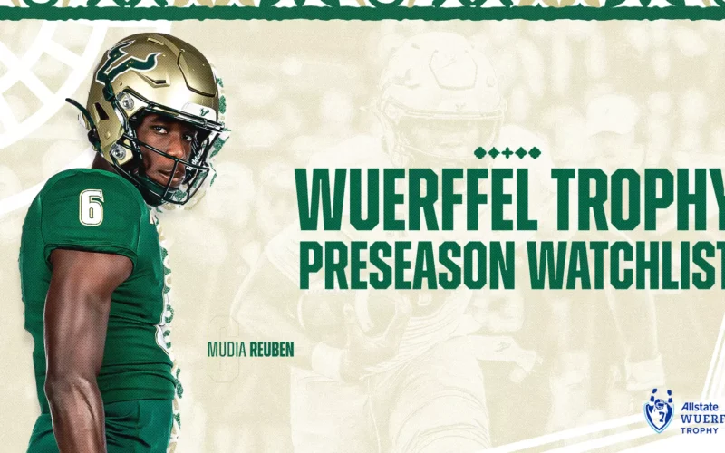 South Florida football Wuerffel Trophy preseason watch list graphic featuring Reuben